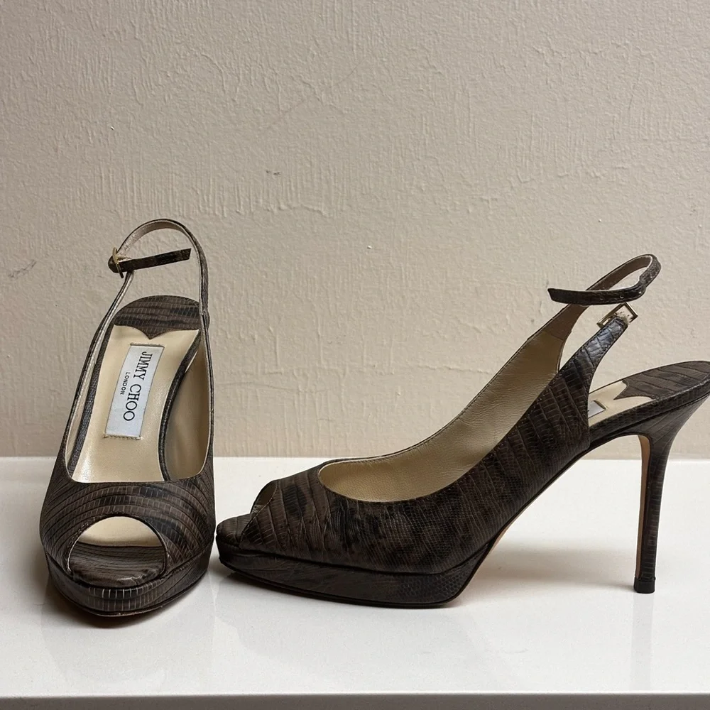 Jimmy Choo Dark Brown Slingback Heels - Picture 1 of 6